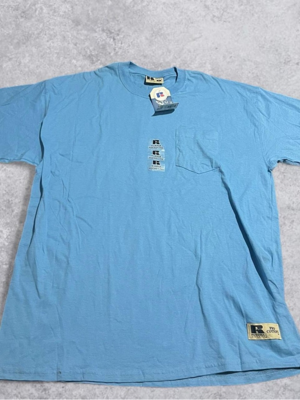Vintage 90s Russell Athletic Pro Cotton Blue Pocket Tee Mens XL NWT